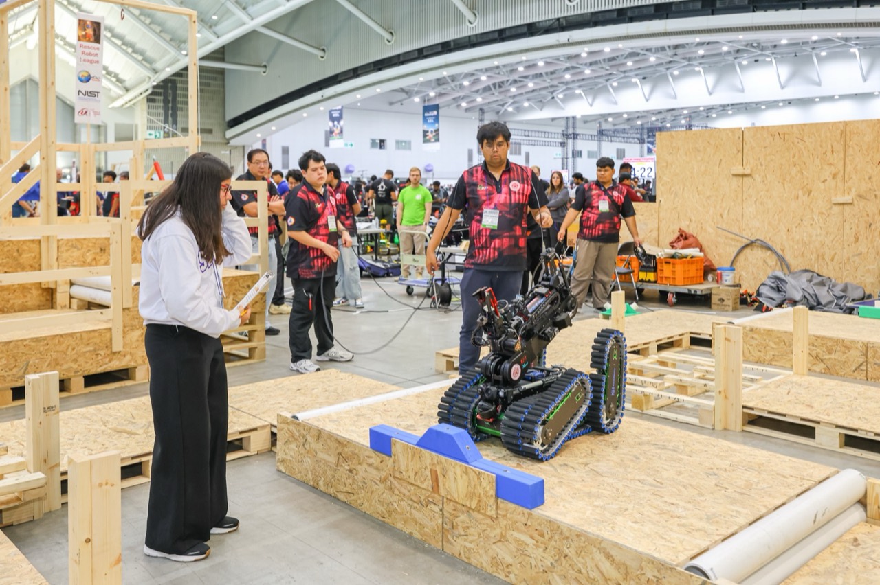 A RoboCupRescue robot navigating a disaster test arena